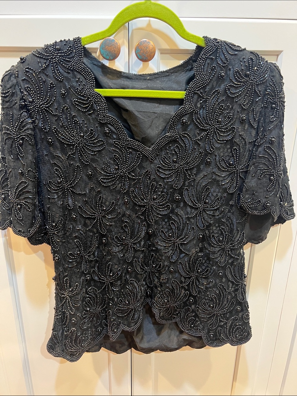 Black Beaded V-Neck Women’s Top party costume